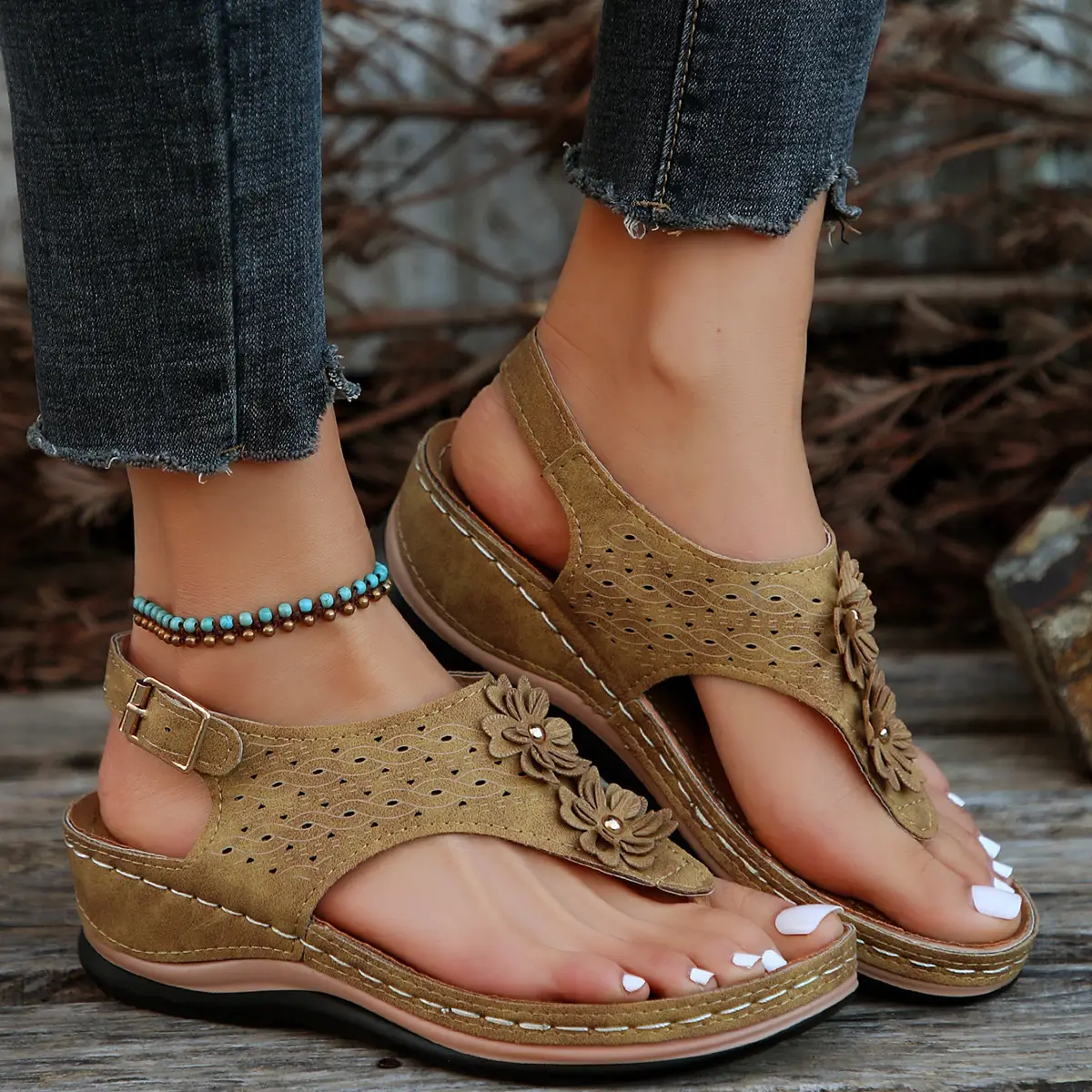 Black Cross-Border Flower Slip-On Sandals Large — feature 14