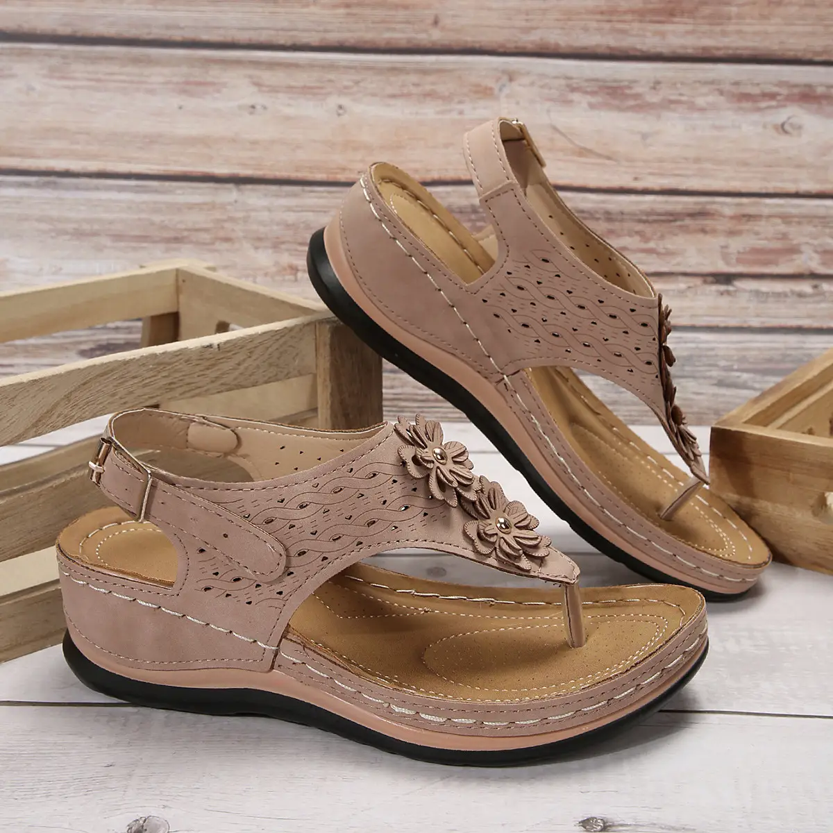 Black Cross-Border Flower Slip-On Sandals Large — feature 2