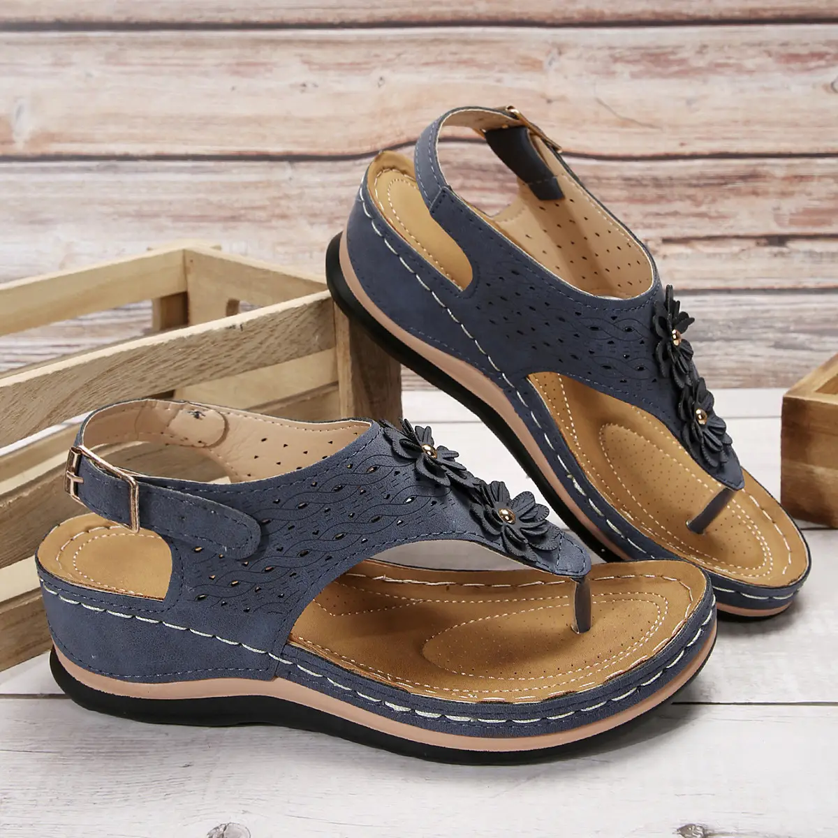 Black Cross-Border Flower Slip-On Sandals Large — feature 21