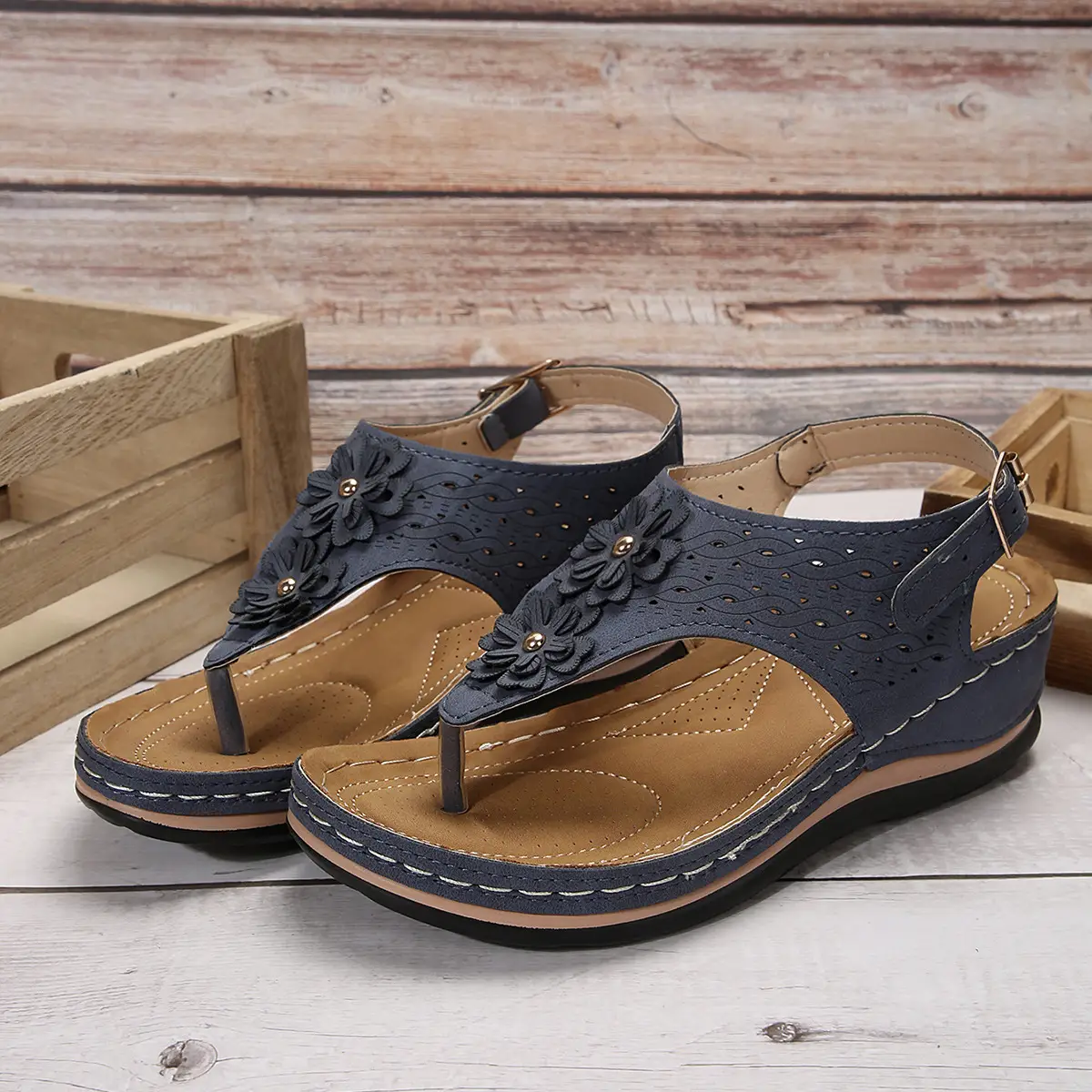 Black Cross-Border Flower Slip-On Sandals Large — feature 22