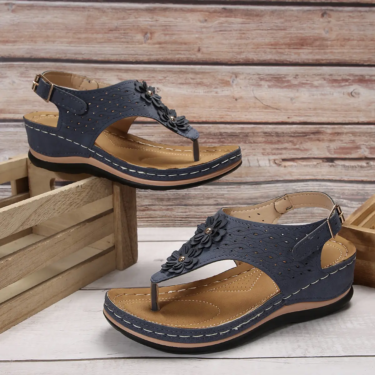 Black Cross-Border Flower Slip-On Sandals Large — feature 23