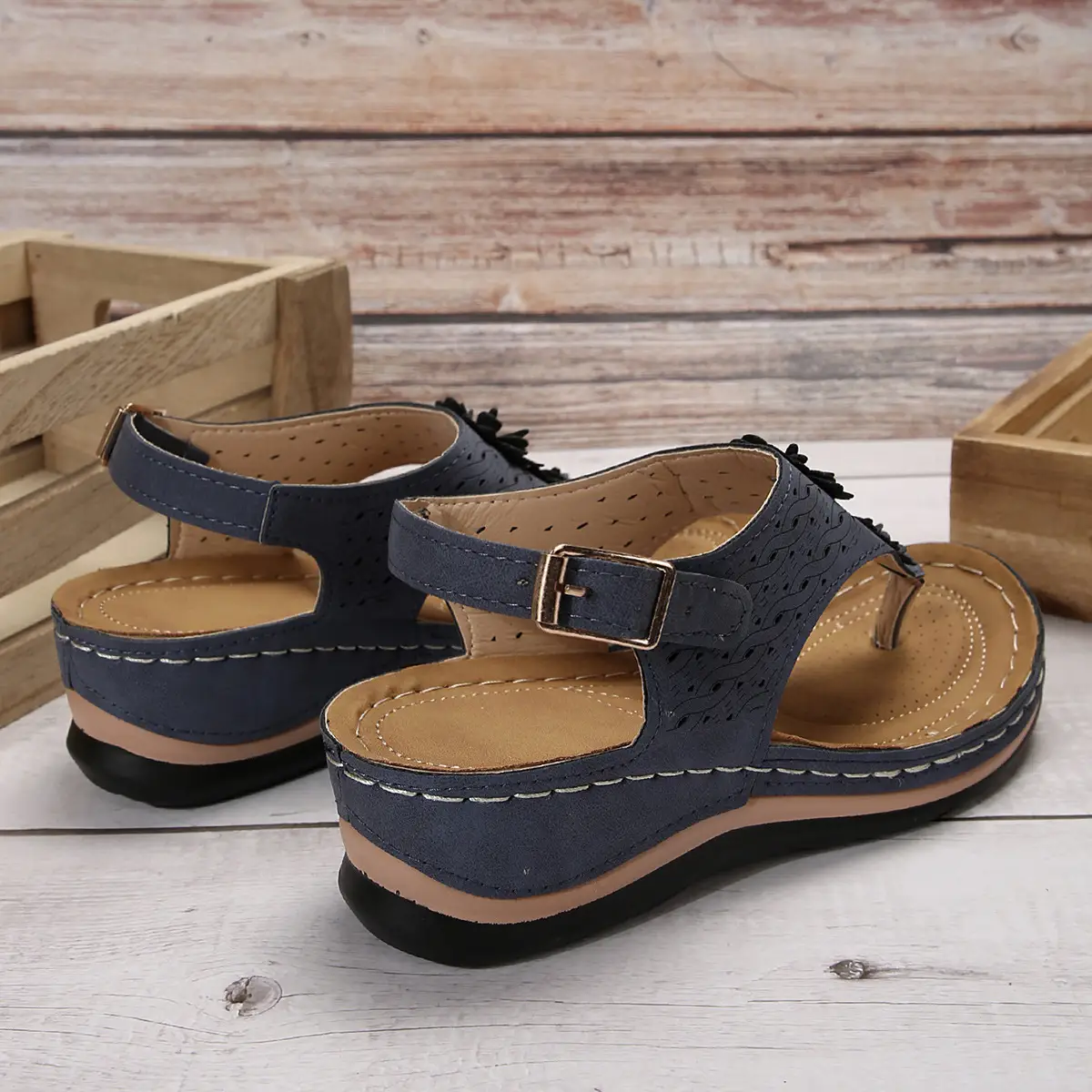 Black Cross-Border Flower Slip-On Sandals Large — feature 24