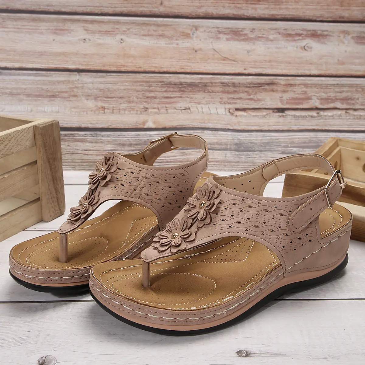 Black Cross-Border Flower Slip-On Sandals Large — feature 4