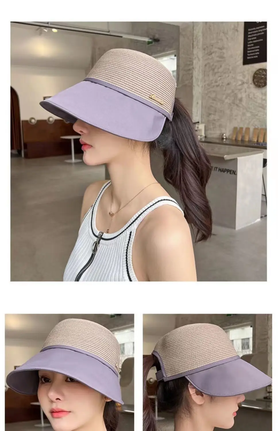 Women Straw Sun Hat with Big Bristle Lavender — feature 8