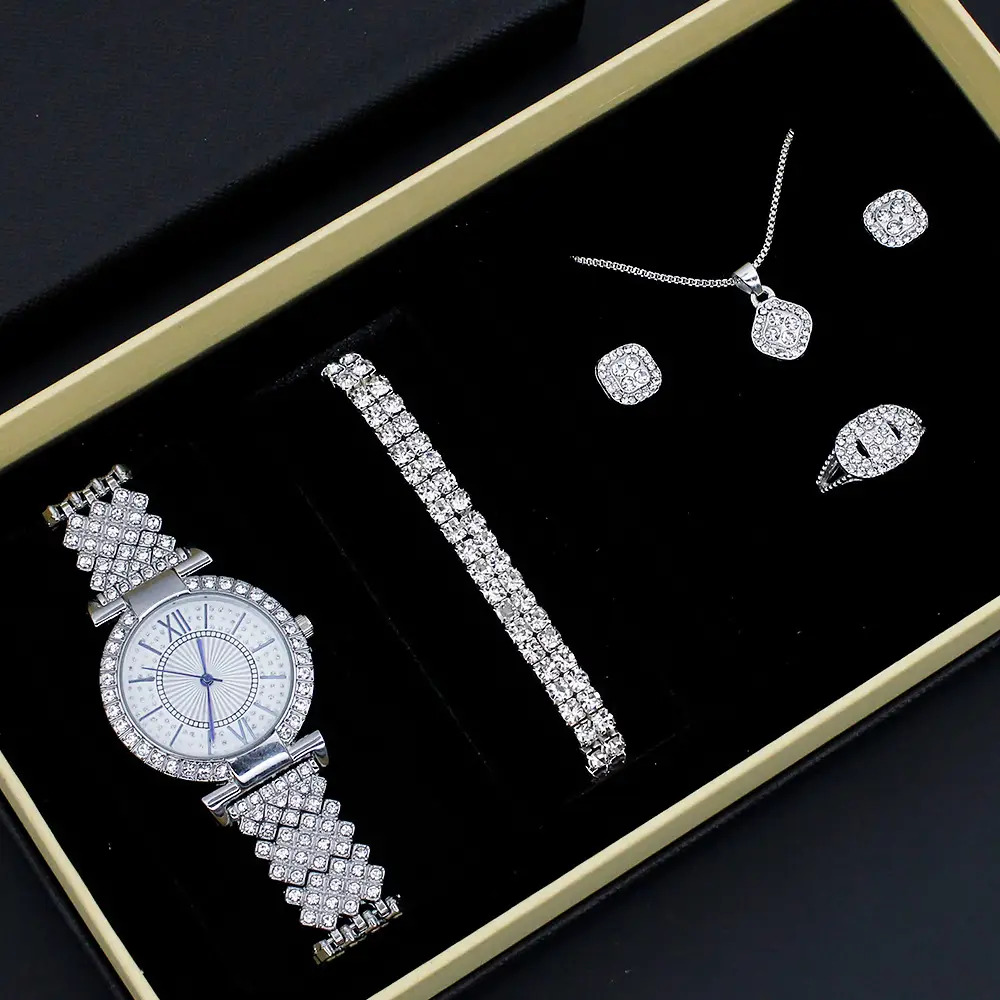 Women's Full Diamond Watch Set with Bracelet & Pendant - Image 2
