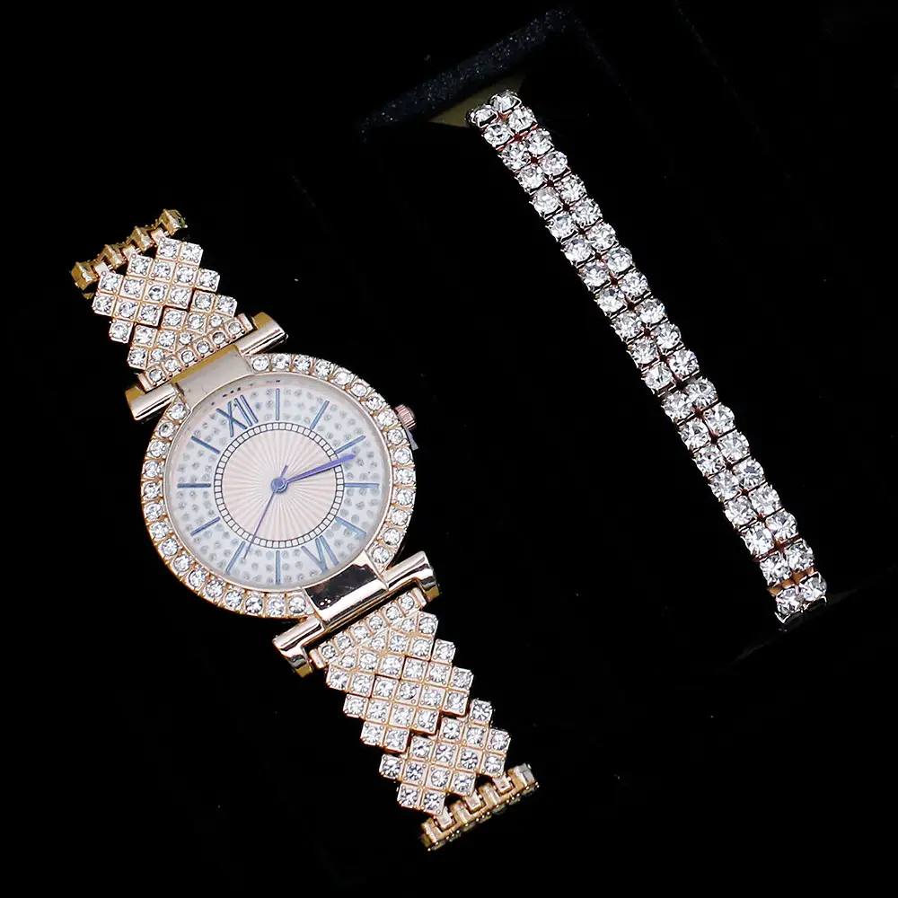 Women's Full Diamond Watch Set with Bracelet & Pendant - Image 17