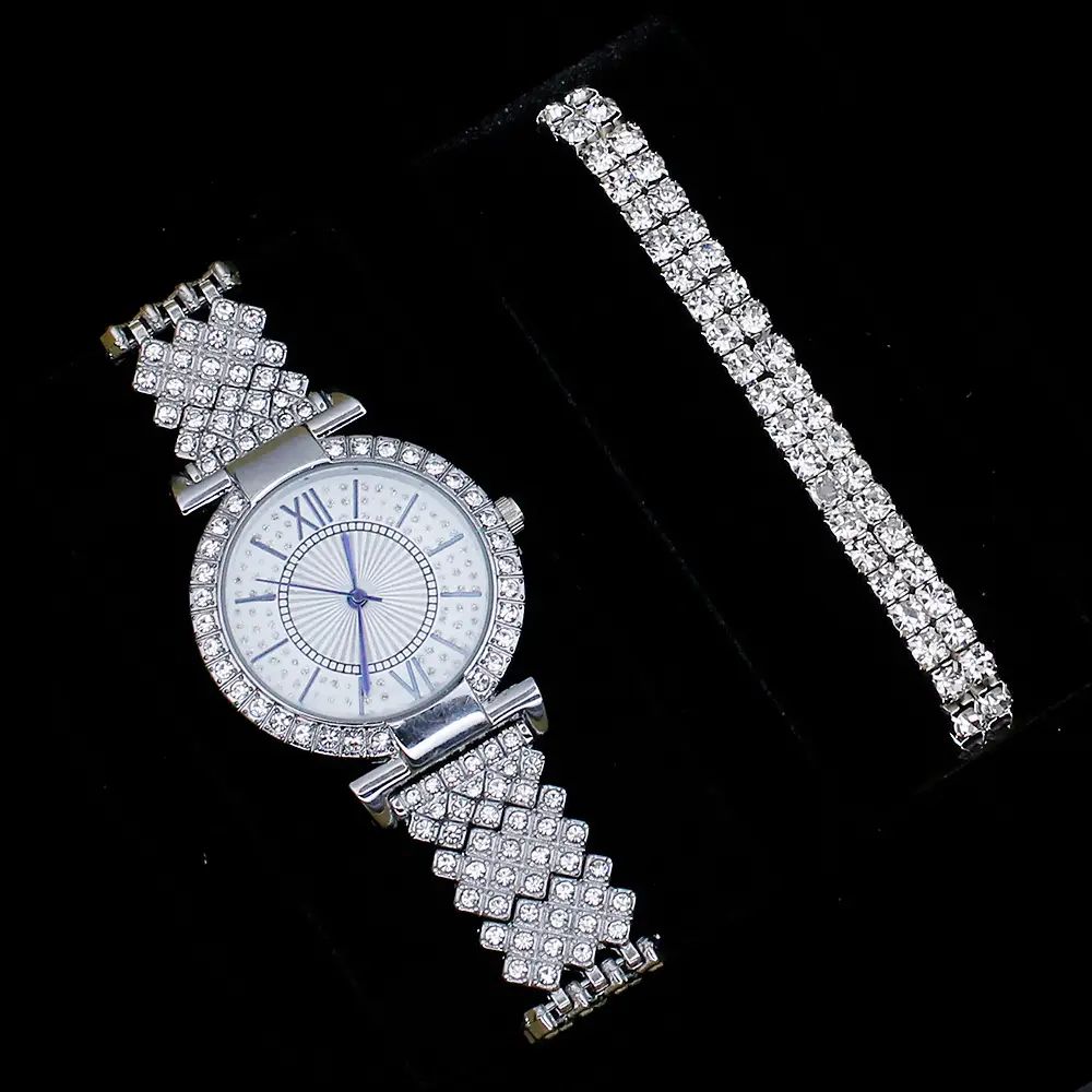 Women's Full Diamond Watch Set with Bracelet & Pendant - Image 10