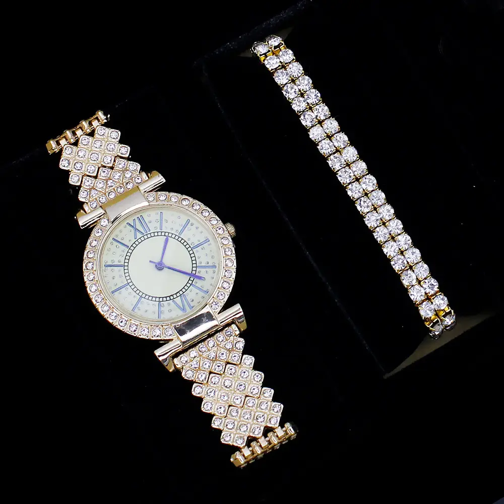 Women's Full Diamond Watch Set with Bracelet & Pendant - Image 12