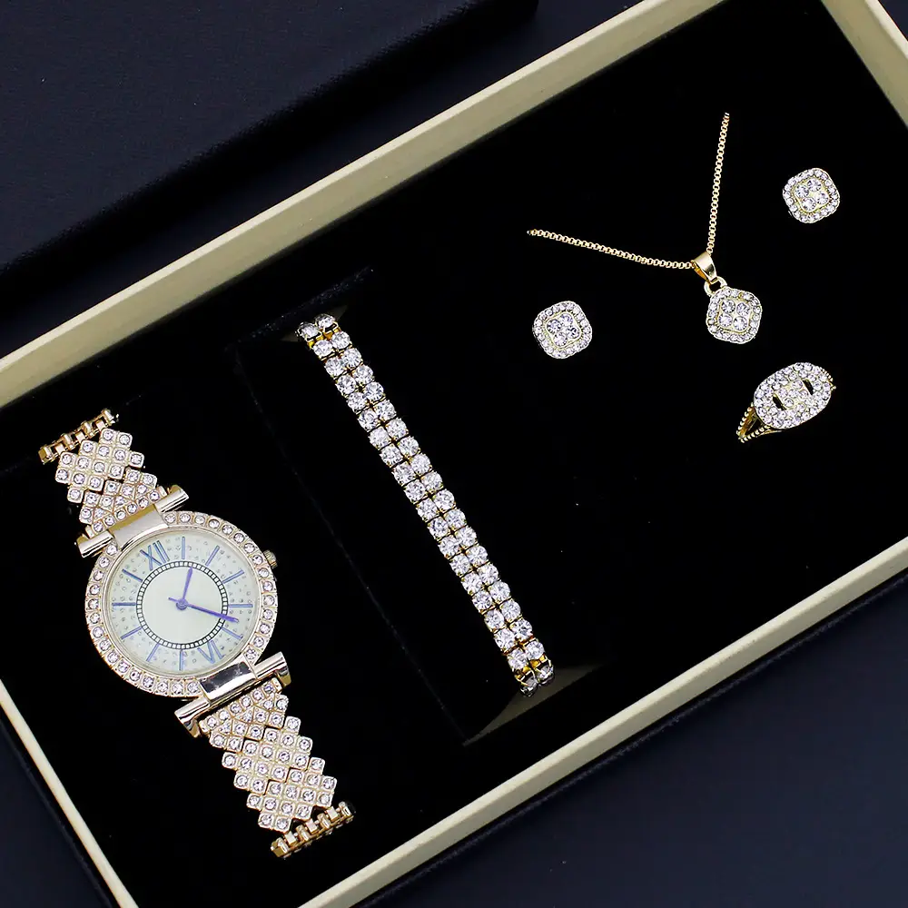 Women's Full Diamond Watch Set with Bracelet & Pendant - Image 3