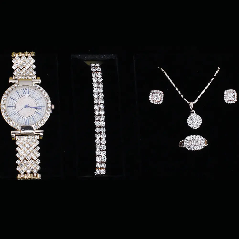 Women's Full Diamond Watch Set with Bracelet & Pendant - Image 7