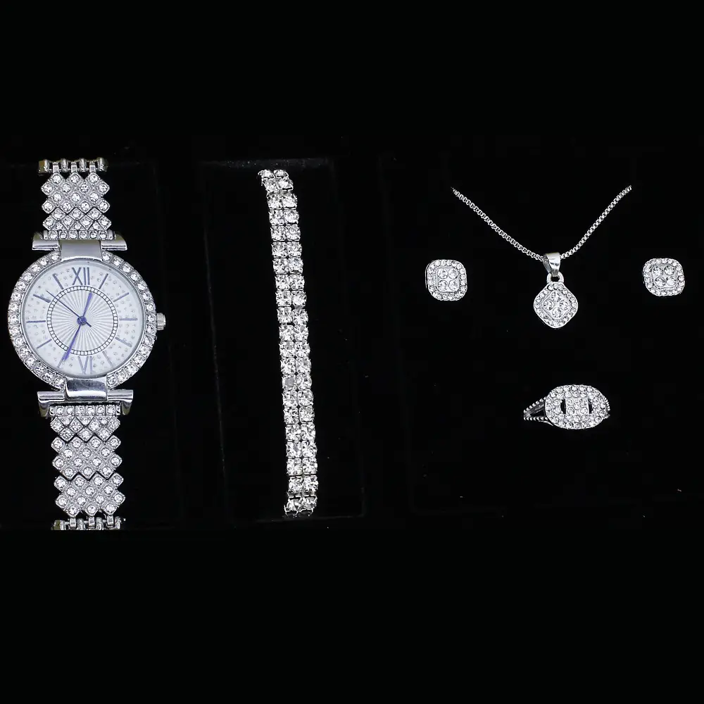 Women's Full Diamond Watch Set with Bracelet & Pendant - Image 8