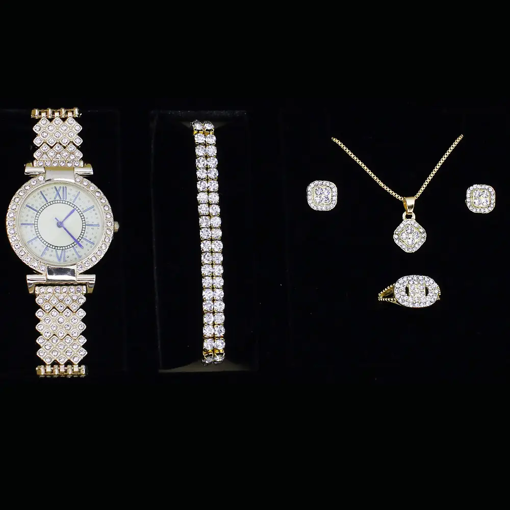 Women's Full Diamond Watch Set with Bracelet & Pendant - Image 9