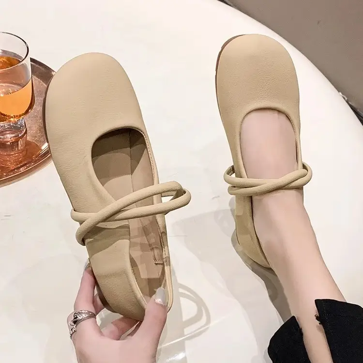 Evening Breeze Gentle Shoes Women's 2025 New Fairy Style with Skirt Mary Jane Shoes Flat Bottom Round Toe Peach Shoes - Image 4
