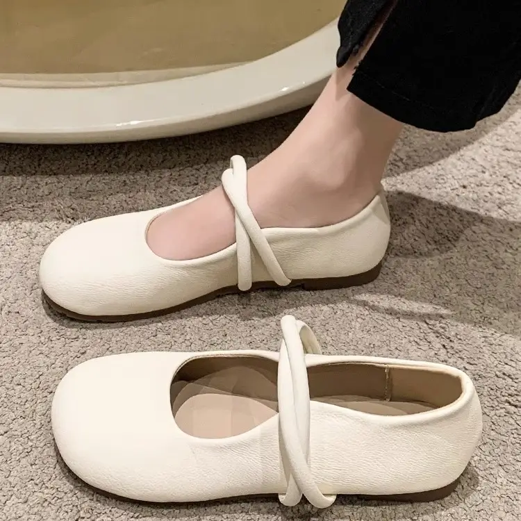 Evening Breeze Gentle Shoes Women's 2025 New Fairy Style with Skirt Mary Jane Shoes Flat Bottom Round Toe Peach Shoes - Image 5