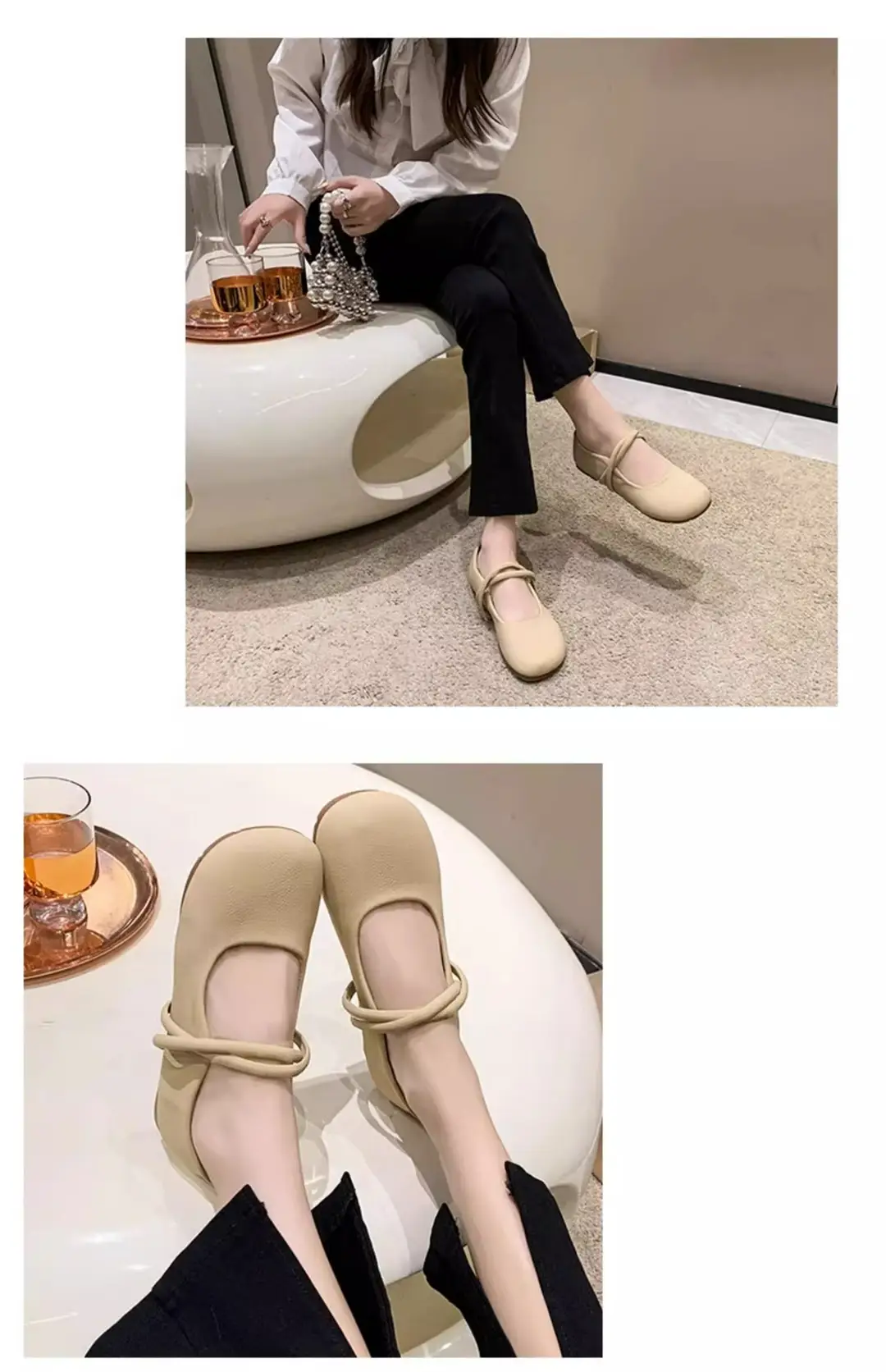 Evening Breeze Gentle Shoes Women's 2025 New Fairy Style with Skirt Mary Jane Shoes Flat Bottom Round Toe Peach Shoes — feature 13