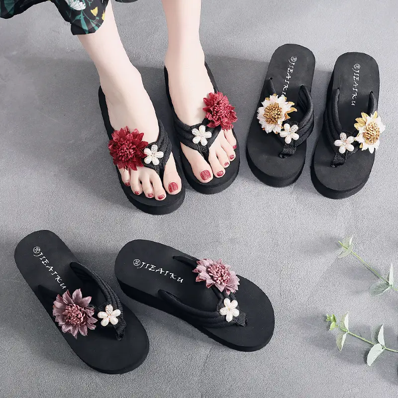 Summer New Internet Celebrant Flower Women's Flip-Flops Fashionable Thick-soled Beach Sandals and Slippers for Outer Wear Non-slip Vacation Slippers - Image 7