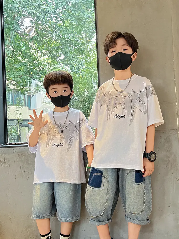 Summer T-shirt for Boys White Letter Short Sleeve - Image 3