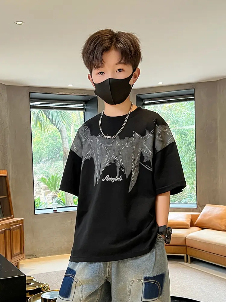 Summer T-shirt for Boys White Letter Short Sleeve - Image 4