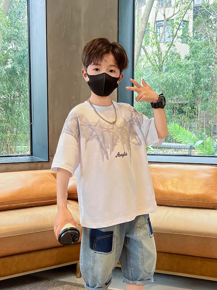Summer T-shirt for Boys White Letter Short Sleeve - Image 5