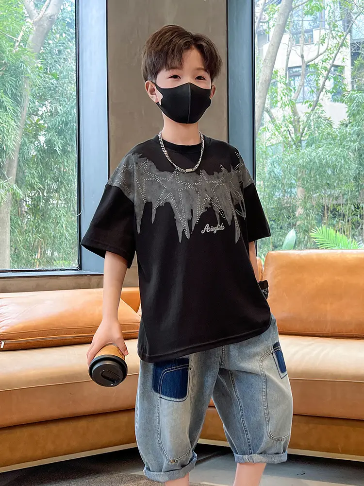 Summer T-shirt for Boys White Letter Short Sleeve - Image 6