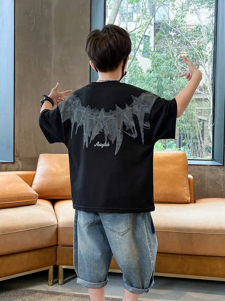 Summer T-shirt for Boys White Letter Short Sleeve - Image 7