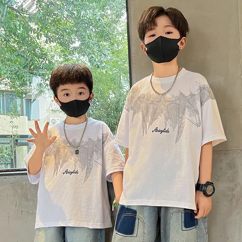 Summer T-shirt for Boys White Letter Short Sleeve — feature 1