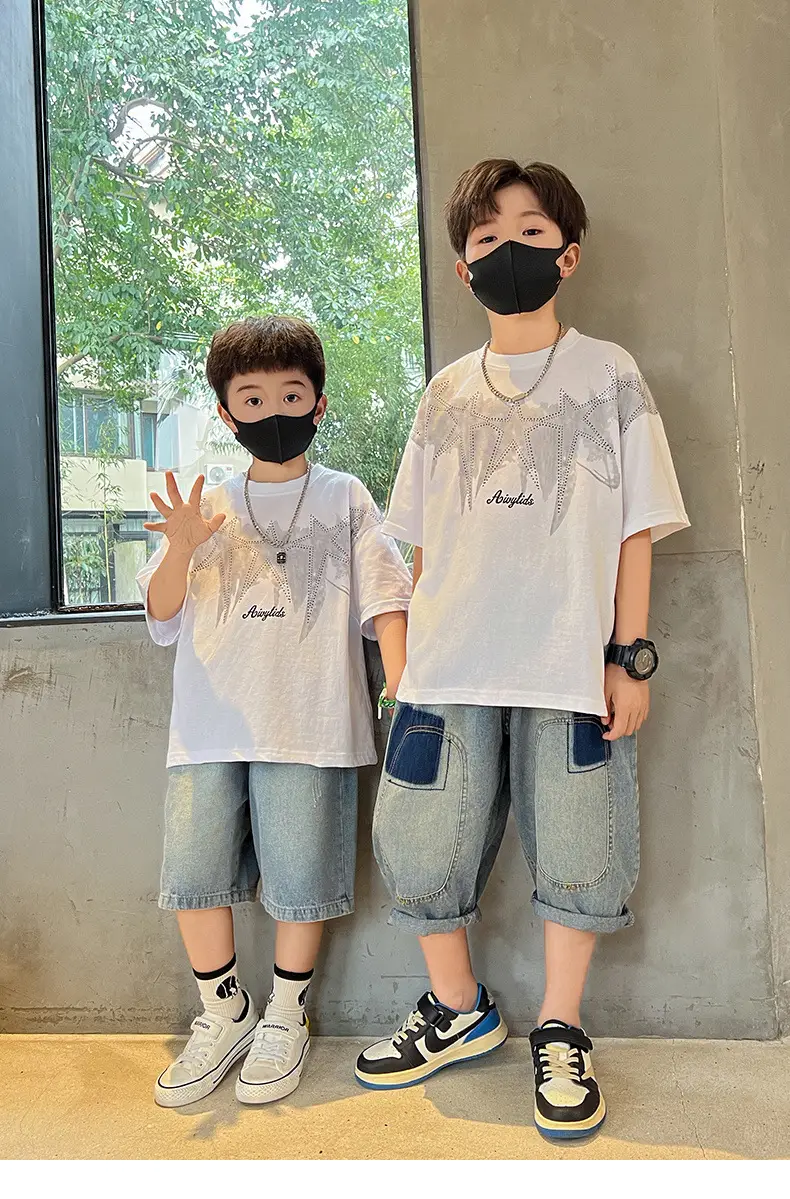Summer T-shirt for Boys White Letter Short Sleeve — feature 14