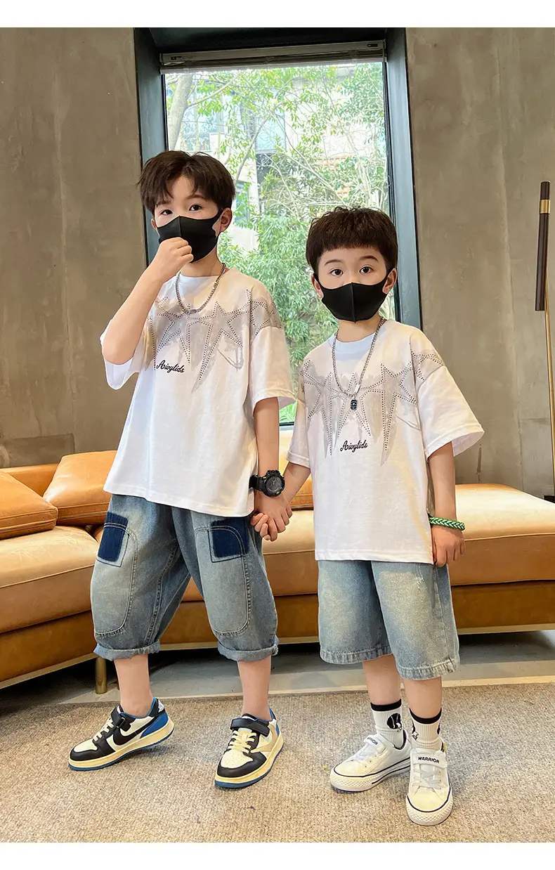Summer T-shirt for Boys White Letter Short Sleeve — feature 15