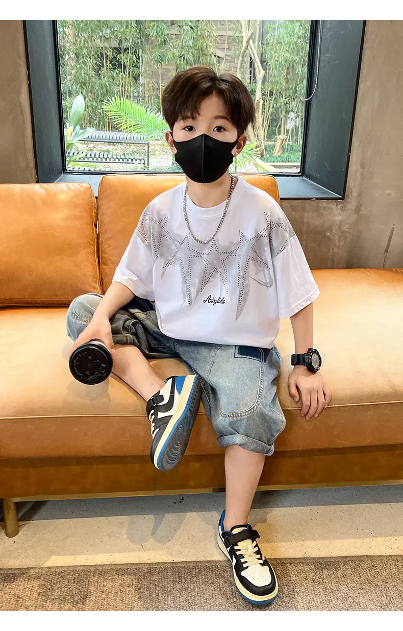 Summer T-shirt for Boys White Letter Short Sleeve — feature 16
