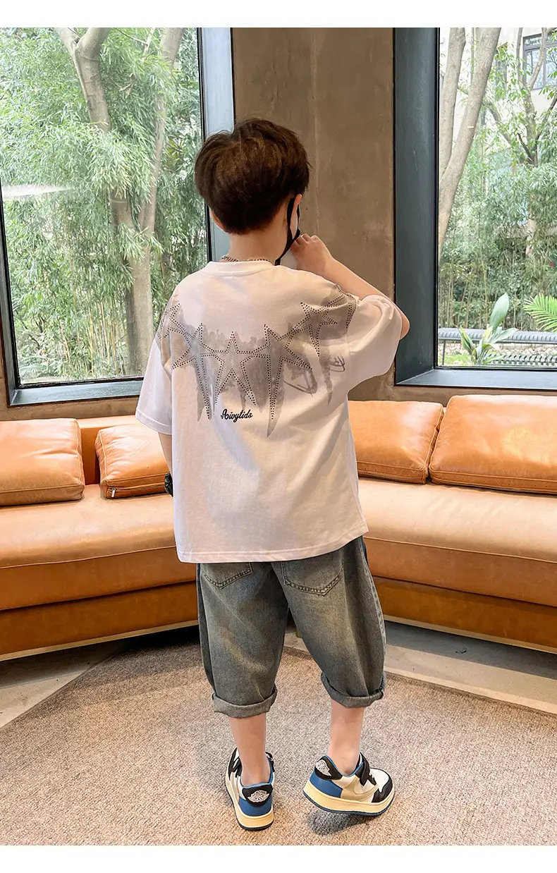 Summer T-shirt for Boys White Letter Short Sleeve — feature 17