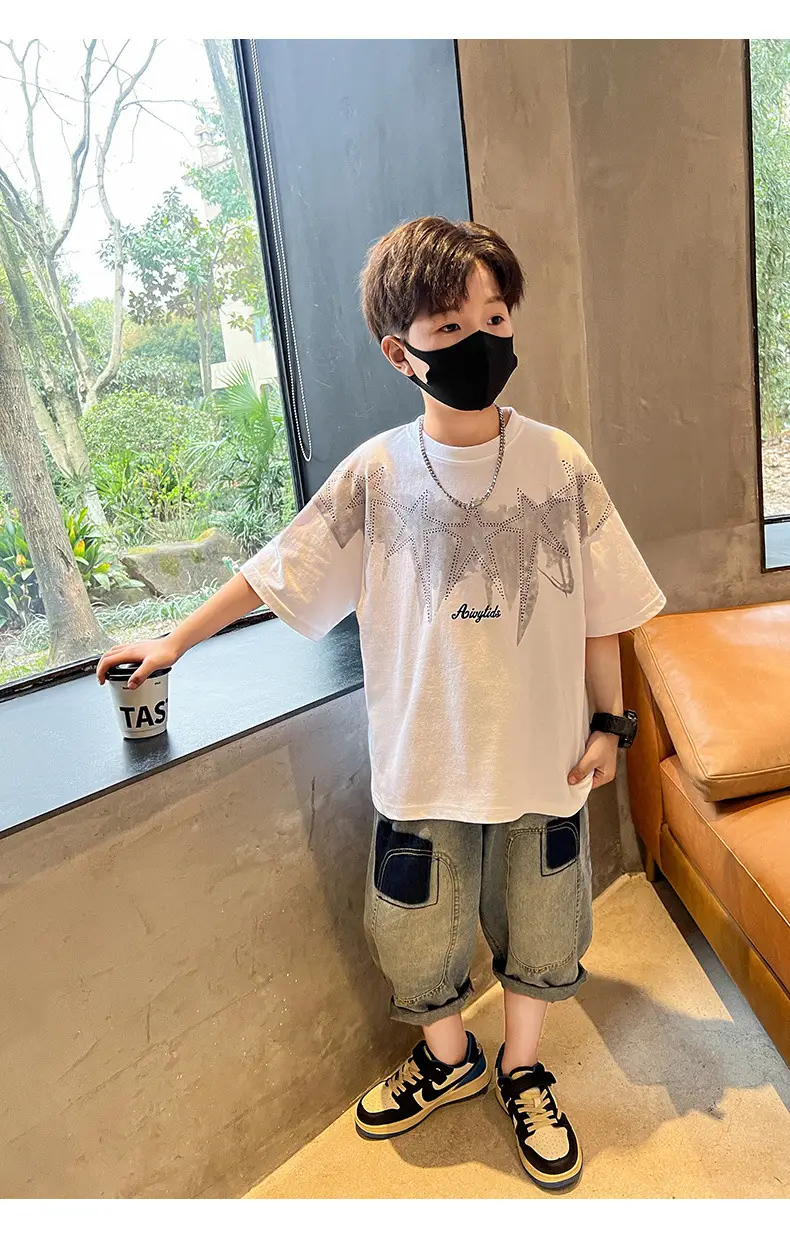 Summer T-shirt for Boys White Letter Short Sleeve — feature 18