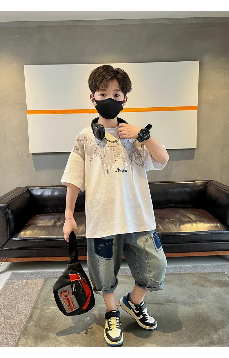 Summer T-shirt for Boys White Letter Short Sleeve — feature 19