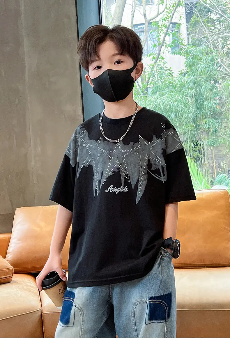 Summer T-shirt for Boys White Letter Short Sleeve — feature 20