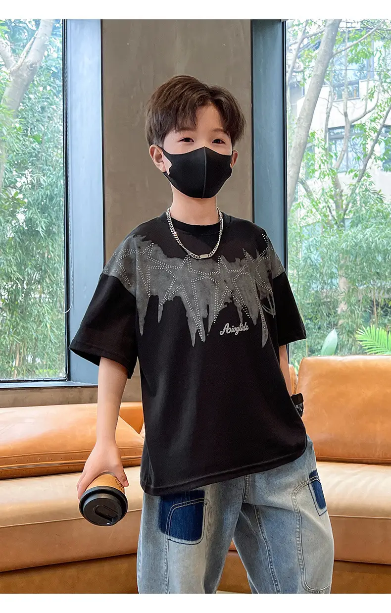 Summer T-shirt for Boys White Letter Short Sleeve — feature 21