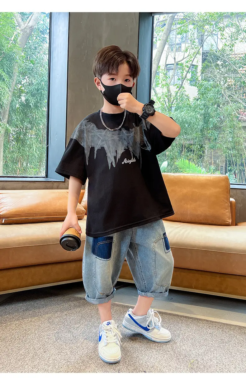 Summer T-shirt for Boys White Letter Short Sleeve — feature 22