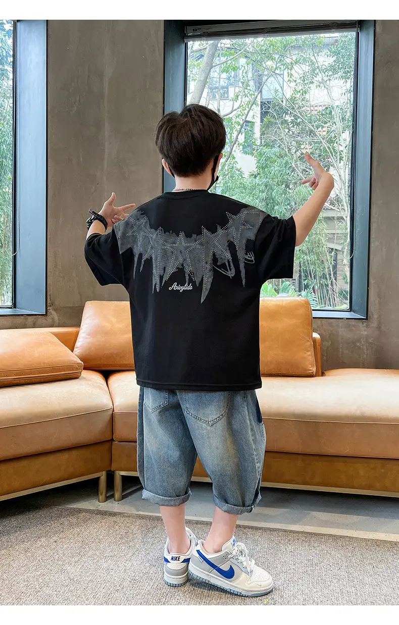 Summer T-shirt for Boys White Letter Short Sleeve — feature 23