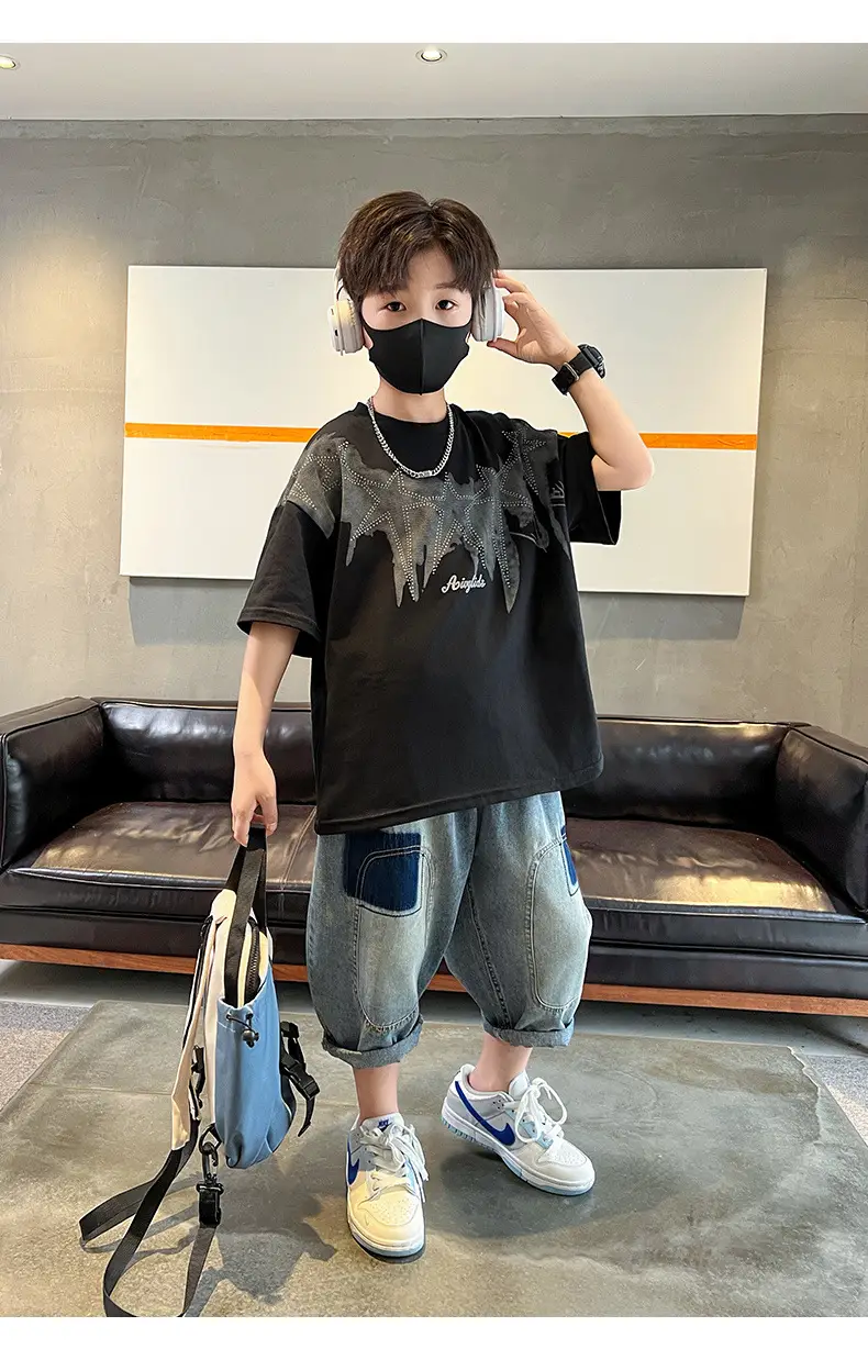 Summer T-shirt for Boys White Letter Short Sleeve — feature 24