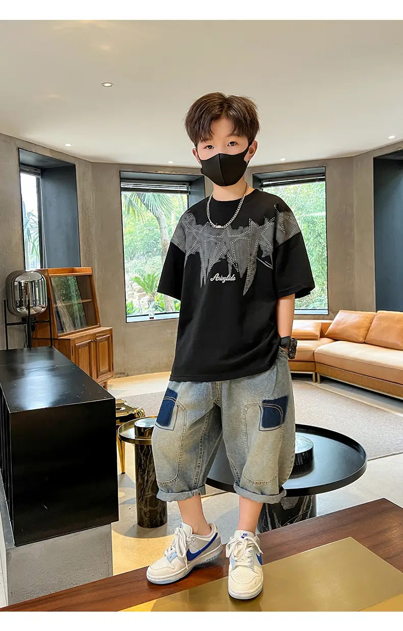 Summer T-shirt for Boys White Letter Short Sleeve — feature 25