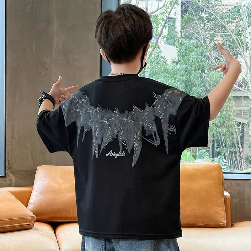 Summer T-shirt for Boys White Letter Short Sleeve — feature 4