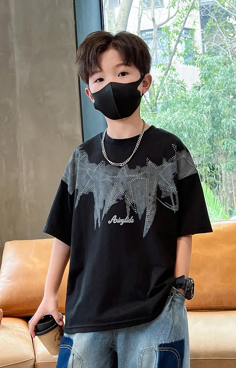 Summer T-shirt for Boys White Letter Short Sleeve — feature 6