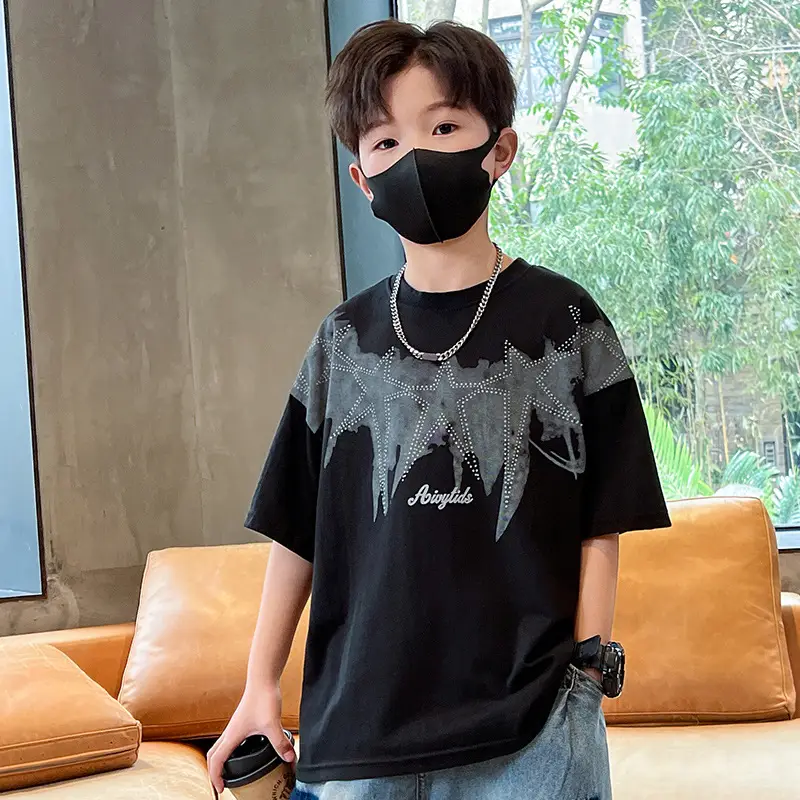 Summer T-shirt for Boys White Letter Short Sleeve - Image 2