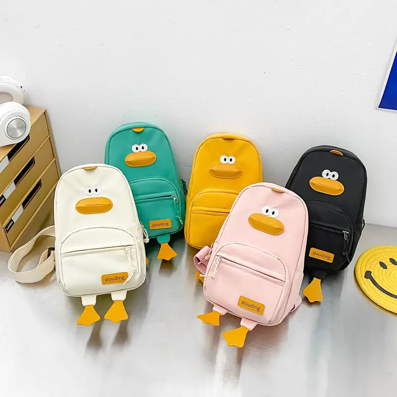 New Korean Cartoon Kids Shoulder Bag White with Duck Design - Image 7