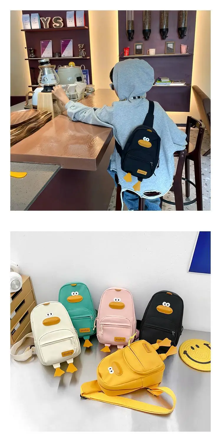 New Korean Cartoon Kids Shoulder Bag White with Duck Design — feature 15