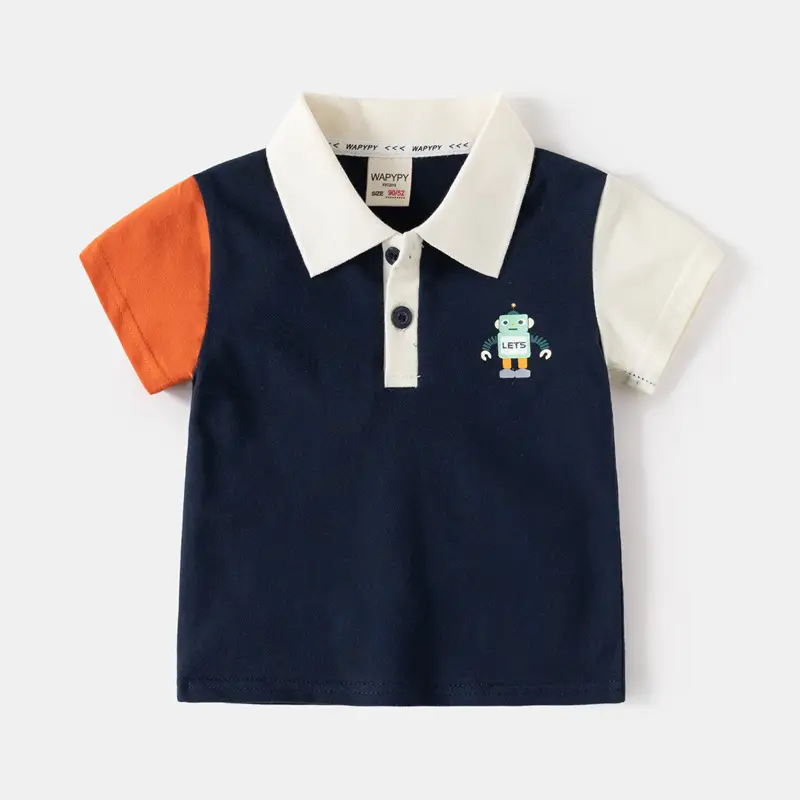 Kids Boys Polo Shirt Navy Orange Short Sleeve 2026 - Image 2
