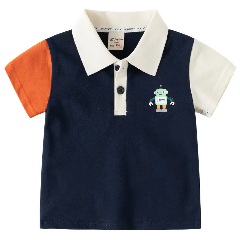 Kids Boys Polo Shirt Navy Orange Short Sleeve 2026 - Image 5