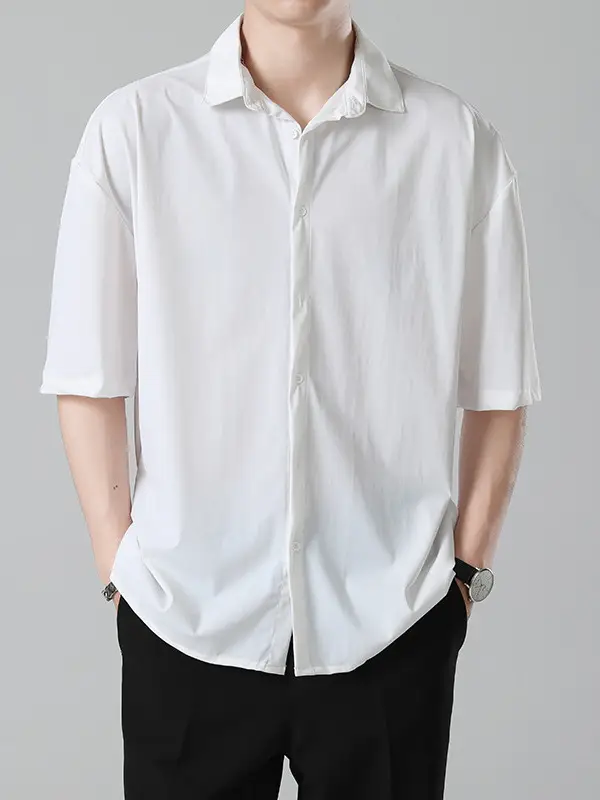 Men Ice Silk Short Sleeve Shirt Black - Image 10