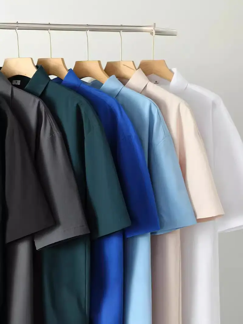 Men Ice Silk Short Sleeve Shirt Black - Image 12