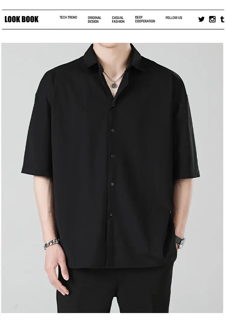 Men Ice Silk Short Sleeve Shirt Black — feature 1