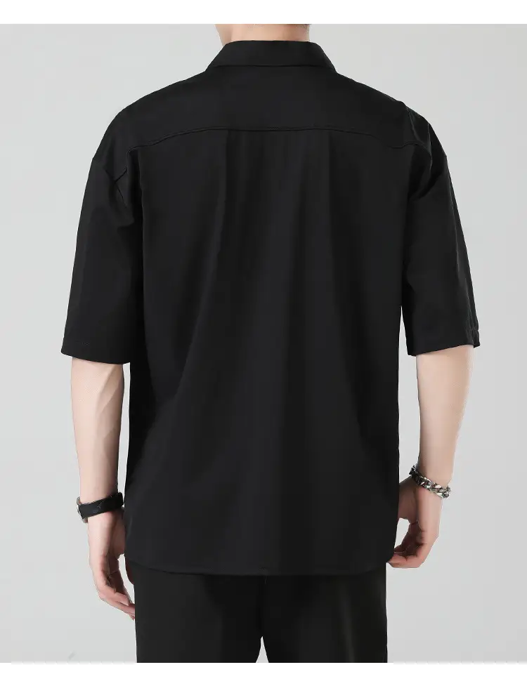 Men Ice Silk Short Sleeve Shirt Black — feature 10