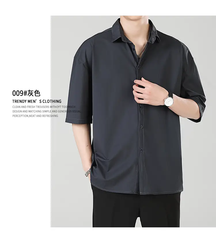 Men Ice Silk Short Sleeve Shirt Black — feature 12